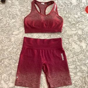 Gym Shark Maroon Ombré Biker Shorts and matching Sports Bra